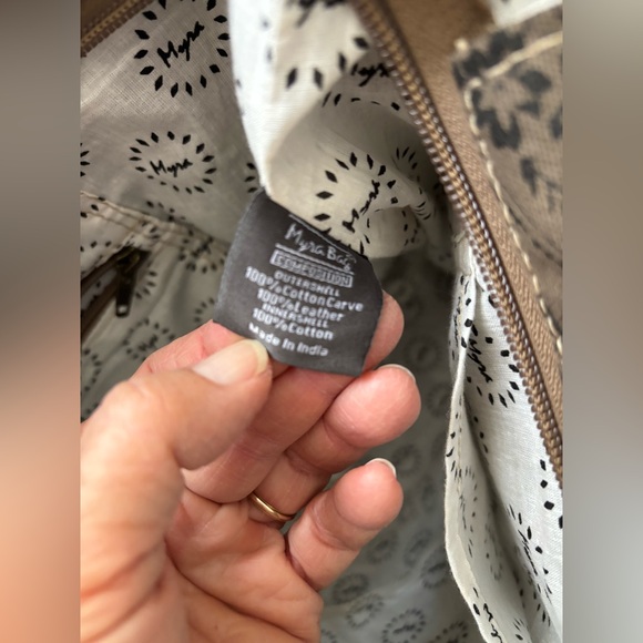 Namaste Tote Bag By Myra Bag, Western, Cotton Canvas/Cowhide, Carry On, Recycled - Picture 4 of 15